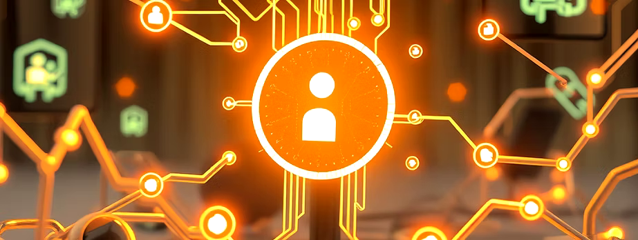 AI security network with digital interfaces and data visualization