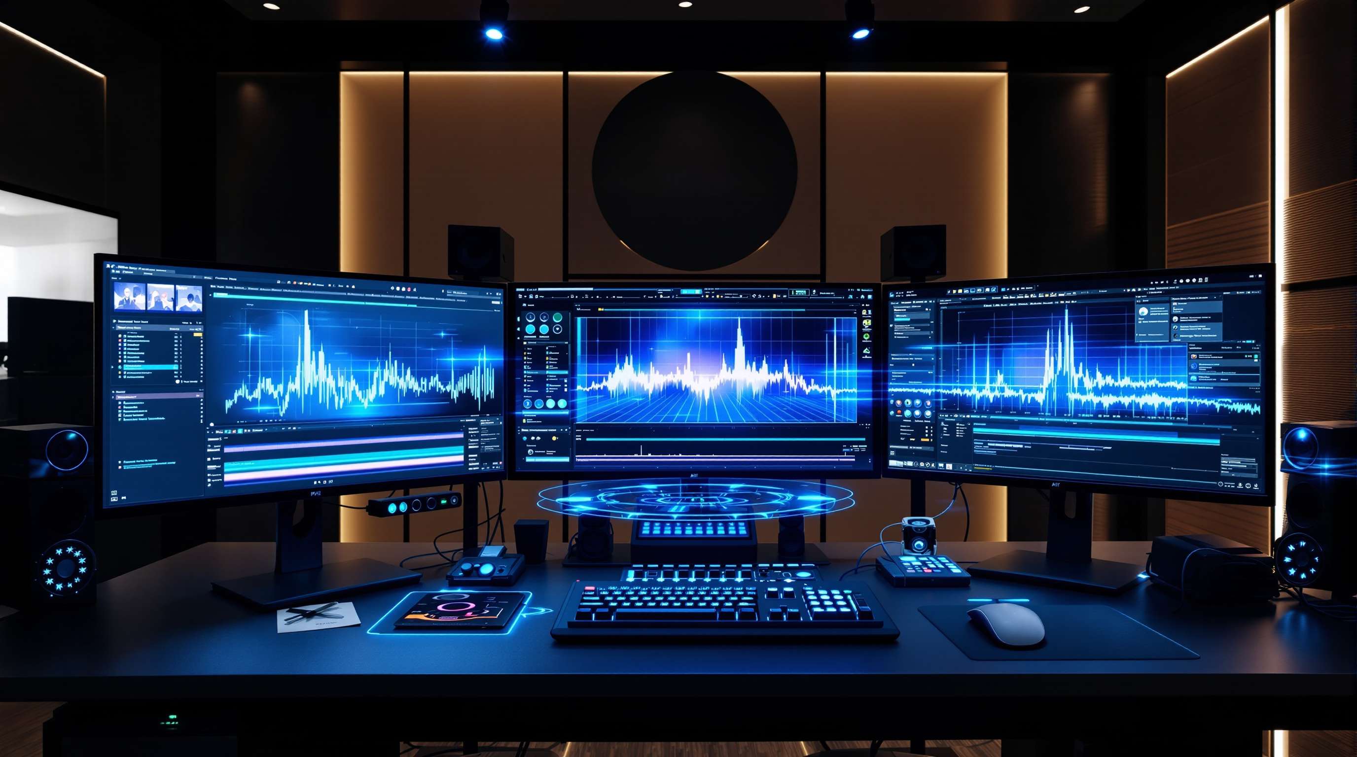 Professional video editing workspace with AI-powered interface